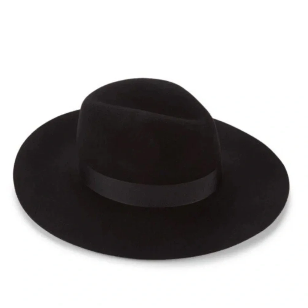 SAKS 5th Ave Black Wool Fedora Ribbon Band O/S NWOT $99